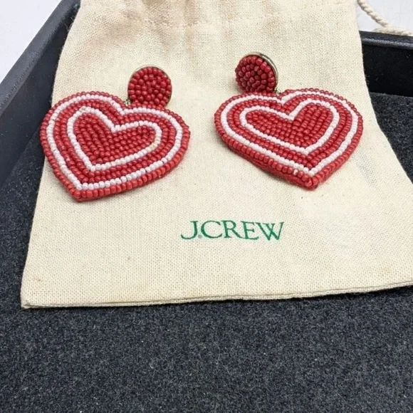 J. Crew Bright Cerise Heart Earrings - Picture 2 of 3